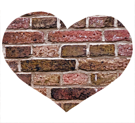 Decorative heart brick wall vintage isolated on white backgroundの写真素材
