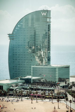 BARCELONA, SPAIN - AUGUST 27, 2012: W Hotel, La Barceloneta Beach in Barcelona, Spain.のeditorial素材