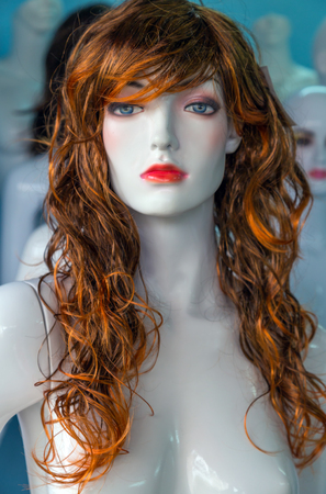 naked woman long hairs red copper colors mannequin. Beauty fashion for saleの写真素材