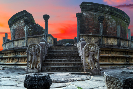 Ancient ruins Vatadage Sanctuary, Circular Relic House, Polonnaruwa - medieval capital of Ceylonの写真素材