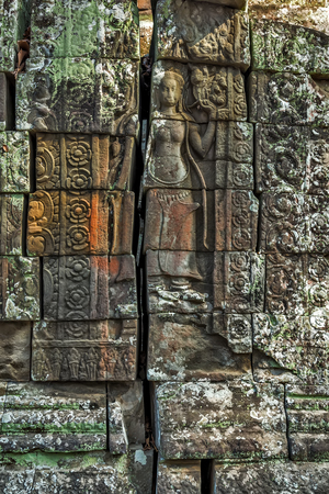 Dancing Apsara Decoration Stone Carving on the wall of Angkor wat, Seam Reap, Cambodiaのeditorial素材