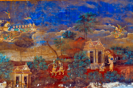 Frescoes of Reamker Painted wall on religious subjects, describing history of the Kampuchea in Royal Palace in Phnom Penh, Cambodiaのeditorial素材