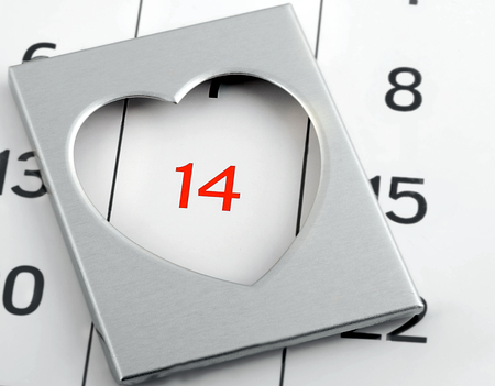 Calendar14 February Valentine's day concept heart decorationの写真素材