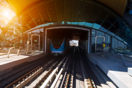 Dubai Metro scenes sunset Station construction automated urban subway systems.のeditorial素材