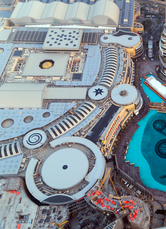 The Dubai Shopping Mall top view, Aerial view of downtown hotel, famous The Dubai Mall, United Arab Emirates (UAE).のeditorial素材