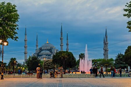 Istanbul, Turkey â April 30, 2014: Istanbul landscape at perspective view Sultan Ahmet or Blue Mosque landmark, Ottoman architecture Istanbul, Turkey.のeditorial素材