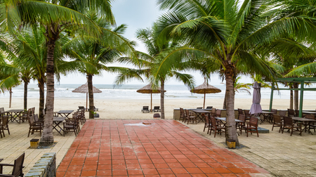 Summer beach with clouds on horizon. Danang Coconut palm trees at the China Beach, Da Nang, Vietnamの写真素材