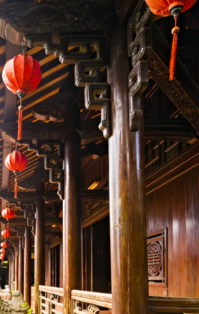 Decorative Silk red chinese style lamp Chinese Temple Architectureの写真素材