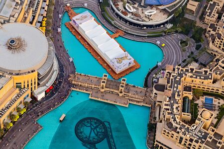 DUBAI, UAE â January 23, 2016: At the Top View of downtown Dubai from Burj Khalifa - Burj Lake, Dubai Mall Fountain Show. Building architecture, UAEのeditorial素材