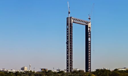 DUBAI, UAE - January 24, 2016: Giant Picture Frame Dubaiâ€™s Landmark perspective statue...