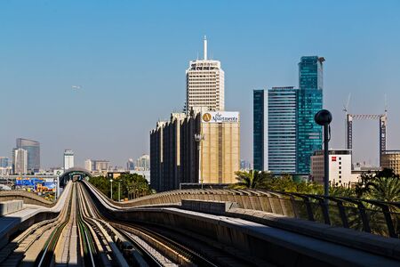 DUBAI, UAE - January 24, 2016: City Skyscraper View architecture Cityscape Dubai, Transportation and travel background United Arab Emirates.のeditorial素材