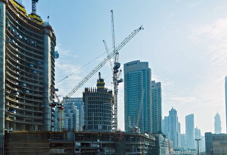 DUBAI, UAE - January 24, 2016: View on Dubai skyscrapers and Sheikh Zayed Road towers ,United Arab Emiratesのeditorial素材
