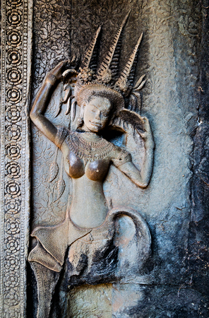 Aspara Dancer body big breast Angkor Wat in Siem Reap Cambodiaのeditorial素材