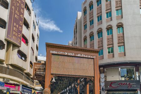 DUBAI, UAE - January 23, 2016: Dubai Gold Souk traditional market located in Dubai's commercial business district in Deira, in the locality of Al Dhagaya.のeditorial素材