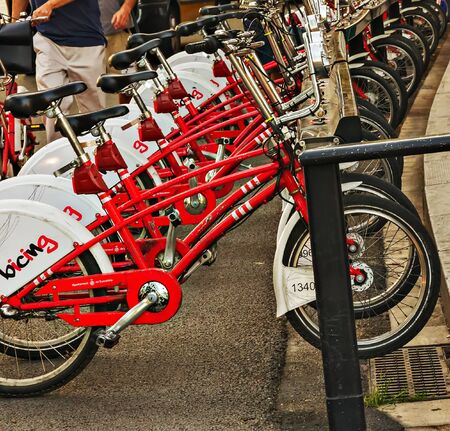 BARCELONA, SPAIN - August 02, 2012: Bicing is Barcelona version of the public transport concept Bike Rentals city bike terminalsのeditorial素材