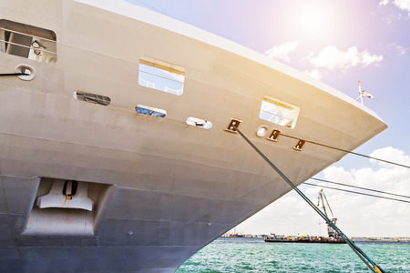 Tightrope Nose ship Cruising. Ship cruise liner deck blue waves sea view romantic landscape. cruise ship docked in a sea portの写真素材