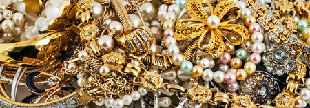 golden diamond bracelet pearl gold jewelry. jewellery backgroundの写真素材