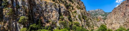 Turkeys Butterfly Valley mountain panoramic background concept. Panorama rocks in the Aegean sea view near of Mugla Fethiye Oludenizの写真素材