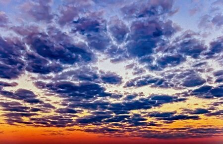 Nature background Fluffy Clouds In Blue Sky. (Oil Paint filter)