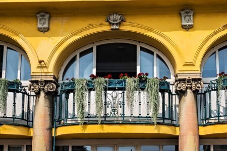 BUDAPEST, HUNGARY - August 24, 2019: Baroque-style mineral springs Szechenyi Spa world-famous thermal spas in Budapest, Hungary.のeditorial素材