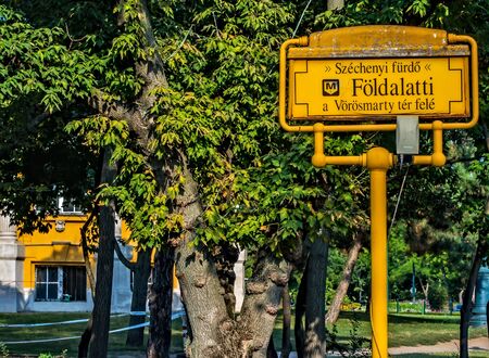 BUDAPEST, HUNGARY - August 24, 2019: Szechenyi Furdo is a station of the yellow M1 line of the Budapest Metro, located below the SzÃ©chenyi Medicinal Bath, Hungary.のeditorial素材