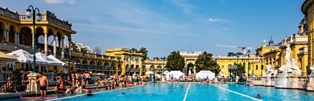 BUDAPEST, HUNGARY - August 24, 2019: Szechenyi thermal bathes one of the biggest natural hot spring spa baths in Europe in Budapest, Hungary.のeditorial素材