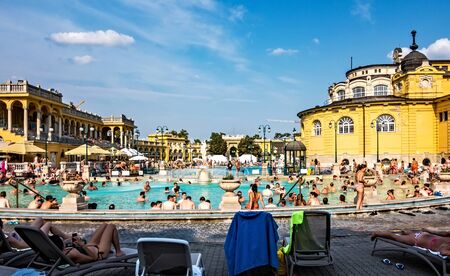 The Szechenyi Medicinal Bath outdoor in Budapest is the largest medicinal bath in Europe. BUDAPEST, HUNGARY. August 24, 2019.のeditorial素材