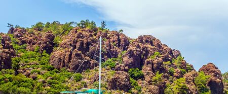 Sea yachts mountains background luxury summer adventure Aegean region Greek, islands.の写真素材