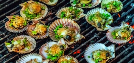 muscle mussel oyster grilling steamed barbecue Cooking bbq Food Background