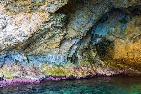 Entrance to Blue caves of the island of Zakynthos Agios Nikolaos to end near Skinari Cape Greeceの写真素材