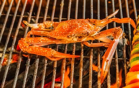Crab. grilling steamed barbecue Cooking bbq Food Background blue crabs.の写真素材