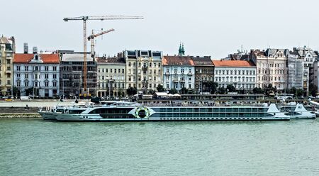 Aerial panoramic skyline view of Budapest Danube river. BUDAPEST, HUNGARY. August 23, 2019.のeditorial素材