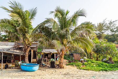PHAN THIET, VIETNAM - Feb 16, 2015: People fisherman catch working at Vietnamese PHAN THIET harbour fishing village Vietnam. Travel Southeast Asia Coast Binh Thuan of Vietnam.のeditorial素材