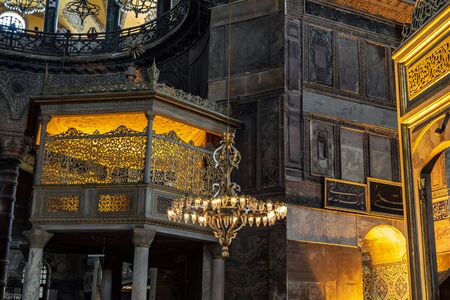 ISTANBUL, TURKEY - 1 MAY, 2014: Interior museum Hagia Sofia Mosque. The Church in Turkish is a former Byzantine church and former Ottoman mosque in Istanbul city landmark.のeditorial素材
