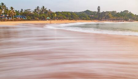 Low tide panoramic tropical beach at sunset or sunrise ocean background. Abstract background nature...