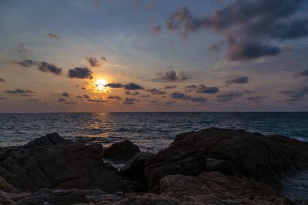 Colorful sunrise landscape on Atlantic ocean coastの写真素材