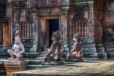 Banteay Srei or Banteay Srey is a 10th-century Cambodian Hinduism temple dedicated to the Hindu god Shiva. Located in the area of Angkor, Country Cambodiaの写真素材