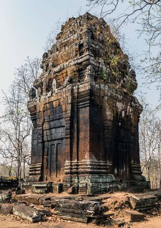Ancient brick Tower Prasat Pram Temple ruins of Koh Ker Siem Reap Cambodia. Angkor Cities and Temples architecture monument.の写真素材