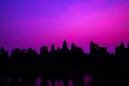 Panorama Mist sunrise tropical Angkor wat Siem Reap in Cambodia.の写真素材