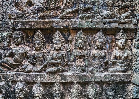 Bas Relief at Angkor Wat Temple, Siem Reap, Cambodiaの写真素材
