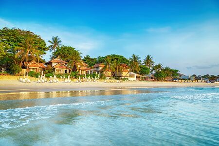 Tropical landscape sand beach aqua sea water surfaceのeditorial素材