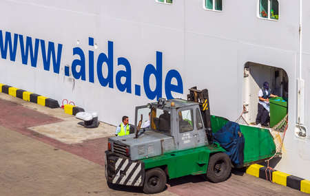 ODESSA, UKRAINE - JULY 22, 2013: AIDAAURA Passenger Luxury cruise ship under flag Italy moored in...