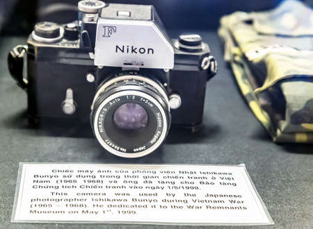 Ho Chi Minh City, Vietnam - JANUARY 25, 2015: Vintage antique Nikon F 35mm film camera of Japanese...
