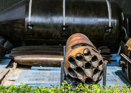 Ho Chi Minh City, Vietnam - JANUARY 25, 2015: A view shows the Bombs On Display War Remnants Museum Exhibitions Military Collection Vietnam War.のeditorial素材