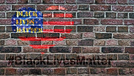 Black Lives Matter hashtag African-American people Protest against Black racism stencil heart United States of America United States Flag of the USA old weathered stained red brick wall backgroundの写真素材