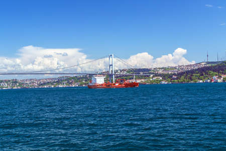 Oil Chemical Tanker Istanbul Bosphorus suspension Bridge Turkeyの写真素材