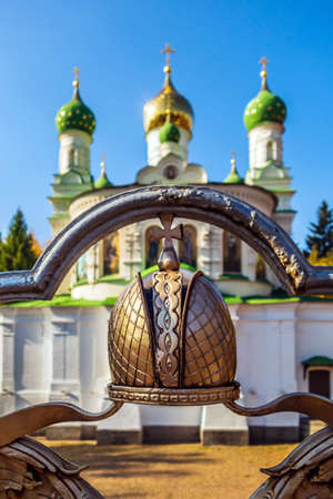 Gold Russian crown. St Sampsoniy Church on the battlefield Battle of Poltava, Ukraineのeditorial素材