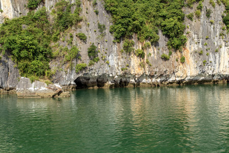 mountain limestone islands landscape in Ha Long Bay, Vietnamの写真素材