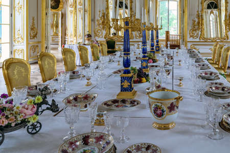 Hermitage pavilion Interior mechanical table dining central part of the ceremonial hall - St. Petersburg. Tsarskoye Selo. City Pushkin. RUSSIA June 3, 2014のeditorial素材