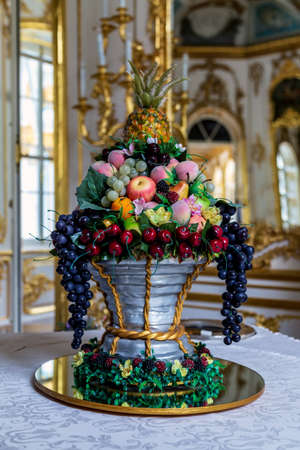 St. Petersburg. Tsarskoye Selo. City Pushkin. RUSSIA - June 3, 2014: Hermitage pavilion Interior mechanical table dining central part of the ceremonial hallのeditorial素材